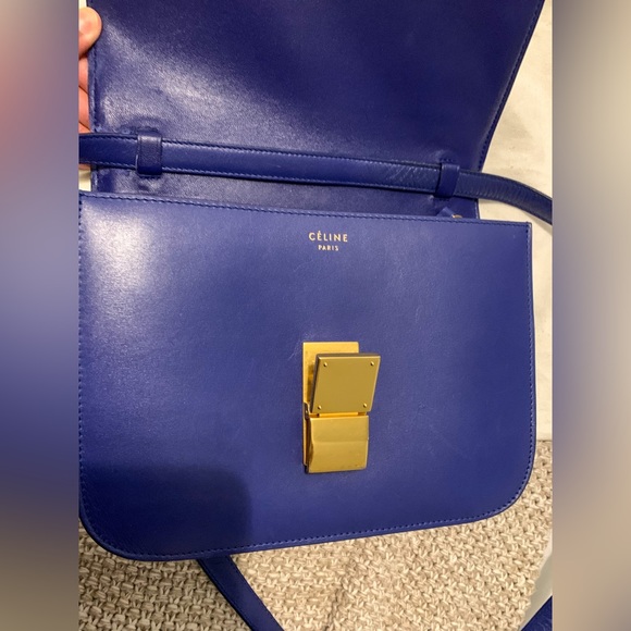 Celine medium classic box calfskin bag in blue - Picture 8 of 10
